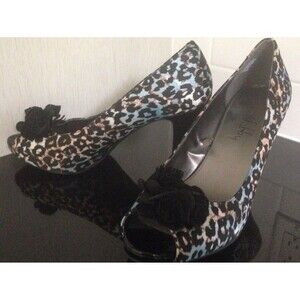 Sam & Libby Shoes Y2K Peep Toe Pumps Black Leopard High‎ Heels Mob Wife Women 8